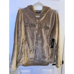 bebe jacket L Microfur Zipup Hoodie Women's Logo NWT